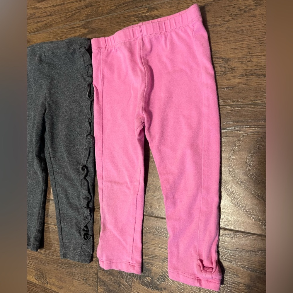 kate spade Charcoal Frilled and Bubblegum Kids Leggings 12 & 18 month baby 2 pc - Picture 3 of 6